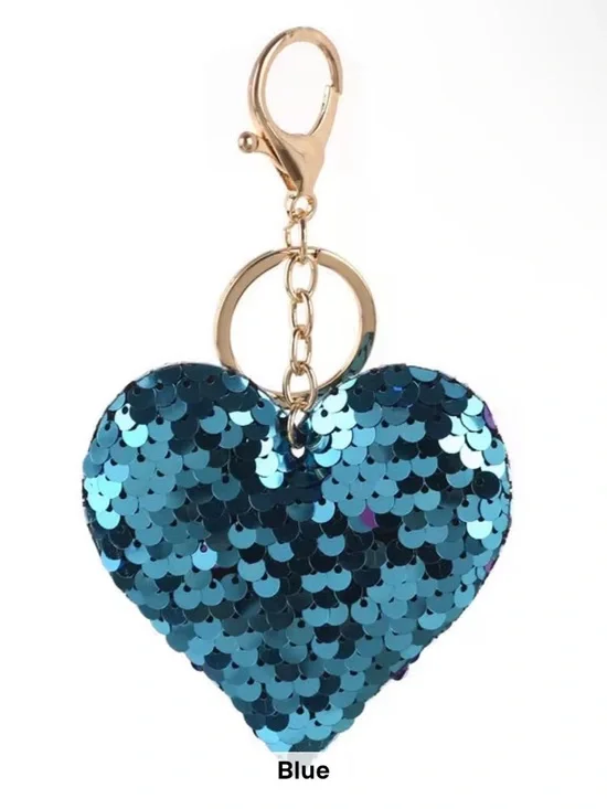 Sequin Heart Keychain or Bag Charm - Multiple Colors - Picture 1 of 11